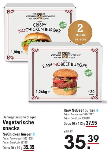 Promoties Vegetarische snacks nochicken burger - De Vegetarische Slager - Geldig van 25/04/2024 tot 13/05/2024 bij Sligro