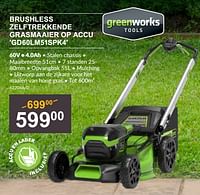 Promoties Greenworks brushless zelftrekkende grasmaaier op accu gd60lm51spk4 - Greenworks - Geldig van 25/04/2024 tot 19/05/2024 bij HandyHome