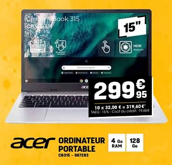 Promoties Acer ordinateur portable cb315 - Acer - Geldig van 24/04/2024 tot 05/05/2024 bij Electro Depot