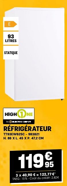 Promotions High one réfrigérateur tt93ew625c - HighOne - Valide de 24/04/2024 à 05/05/2024 chez Electro Depot