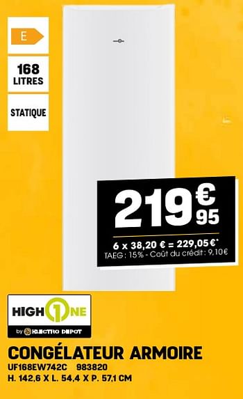 Promotions Highone congélateur armoire uf168ew742c - HighOne - Valide de 24/04/2024 à 05/05/2024 chez Electro Depot