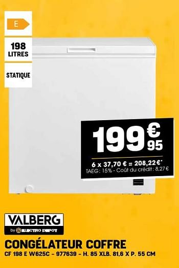 Promotions Valberg congélateur coffre cf 198 e w625c - Valberg - Valide de 24/04/2024 à 05/05/2024 chez Electro Depot