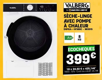 Promotions Valberg sèche-linge avec pompe à chaleur dhp8a++w566c - Valberg - Valide de 24/04/2024 à 05/05/2024 chez Electro Depot