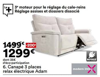 Promotions Canapé 3 places relax électrique adam - Produit Maison - But - Valide de 23/04/2024 à 20/05/2024 chez But