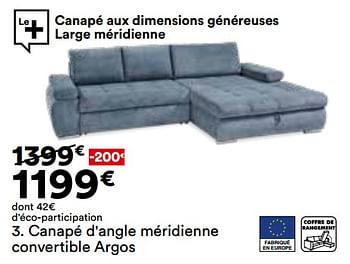 Promotions Canapé d`angle méridienne convertible argos - Produit Maison - But - Valide de 23/04/2024 à 20/05/2024 chez But