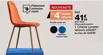 Promotions Chaise lynette velours côtelé - Produit Maison - But - Valide de 23/04/2024 à 20/05/2024 chez But