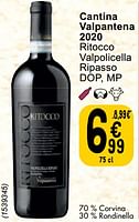 Promoties Cantina valpantena 2020 ritocco valpolicella ripasso - Rode wijnen - Geldig van 30/04/2024 tot 06/05/2024 bij Cora