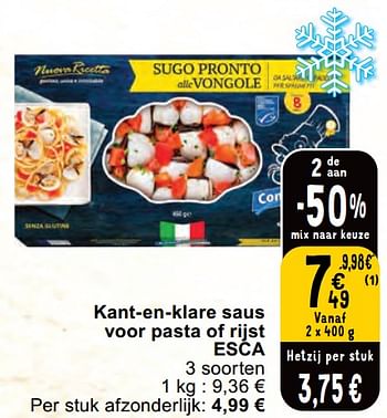 Promoties Kant-en-klare saus voor pasta of rijst esca - Esca - Geldig van 30/04/2024 tot 06/05/2024 bij Cora