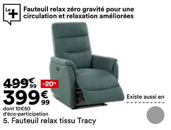 Promotions Fauteuil relax tissu tracy - Produit Maison - But - Valide de 23/04/2024 à 20/05/2024 chez But