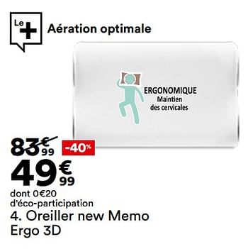 Promotions Oreiller new memo ergo 3d - Produit Maison - But - Valide de 23/04/2024 à 20/05/2024 chez But