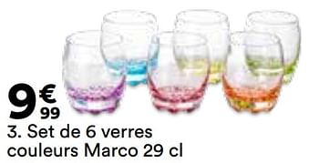 Promoties Set de 6 verres couleurs marco - Huismerk - But - Geldig van 23/04/2024 tot 20/05/2024 bij But