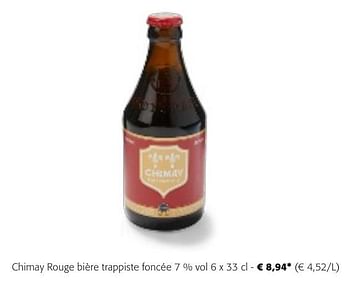 Promotions Chimay rouge bière trappiste foncée - Chimay - Valide de 24/04/2024 à 07/05/2024 chez Colruyt