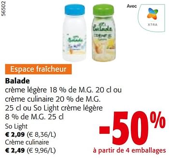 Promoties Balade crème légère ou crème culinaire ou so light crème légère - Balade - Geldig van 24/04/2024 tot 07/05/2024 bij Colruyt