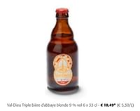 Promotions Val-dieu triple bière d`abbaye blonde - Val Dieu - Valide de 24/04/2024 à 07/05/2024 chez Colruyt