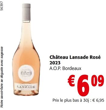 Promoties Château lansade rosé 2023 a.o.p. bordeaux - Rosé wijnen - Geldig van 24/04/2024 tot 07/05/2024 bij Colruyt