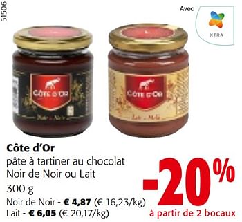 Promotions Côte d’or pâte à tartiner au chocolat noir de noir ou lait - Cote D'Or - Valide de 24/04/2024 à 07/05/2024 chez Colruyt
