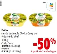 Promotions Délio salade tartinable chicky curry ou préparé du chef - Delio - Valide de 24/04/2024 à 07/05/2024 chez Colruyt