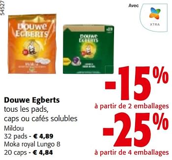 Promotions Douwe egberts tous les pads, caps ou cafés solubles - Douwe Egberts - Valide de 24/04/2024 à 07/05/2024 chez Colruyt
