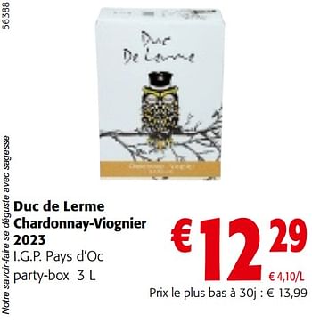 Promotions Duc de lerme chardonnay-viognier 2023 i.g.p. pays d’oc - Vins blancs - Valide de 24/04/2024 à 07/05/2024 chez Colruyt
