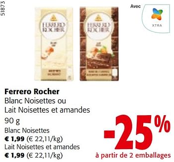 Promoties Ferrero rocher blanc noisettes ou lait noisettes et amandes - Ferrero - Geldig van 24/04/2024 tot 07/05/2024 bij Colruyt