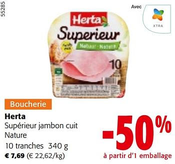 Promoties Herta supérieur jambon cuit nature - Herta - Geldig van 24/04/2024 tot 07/05/2024 bij Colruyt