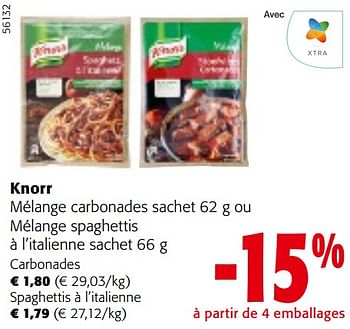 Promotions Knorr mélange carbonades sachet ou mélange spaghettis à l’italienne sachet - Knorr - Valide de 24/04/2024 à 07/05/2024 chez Colruyt