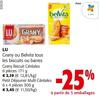 Promotions Lu grany ou belvita tous les biscuits ou barres - Lu - Valide de 24/04/2024 à 07/05/2024 chez Colruyt