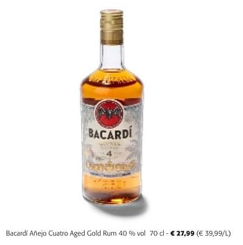 Promoties Bacardí añejo cuatro aged gold rum - Bacardi - Geldig van 24/04/2024 tot 07/05/2024 bij Colruyt