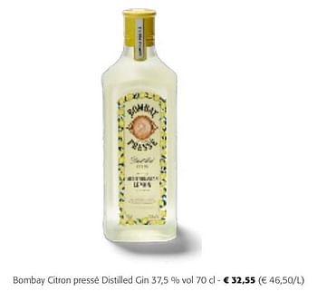 Promoties Bombay citron pressé distilled gin - Bombay - Geldig van 24/04/2024 tot 07/05/2024 bij Colruyt