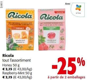 Promoties Ricola tout l’assortiment - Ricola - Geldig van 24/04/2024 tot 07/05/2024 bij Colruyt