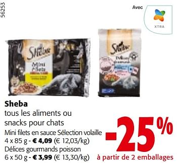 Promoties Sheba tous les aliments ou snacks pour chats - Sheba - Geldig van 24/04/2024 tot 07/05/2024 bij Colruyt