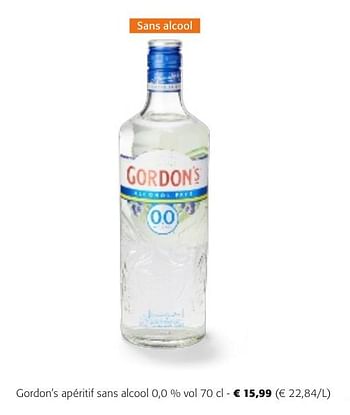 Promoties Gordon`s apéritif sans alcool 0,0 % vol - Gordon's - Geldig van 24/04/2024 tot 07/05/2024 bij Colruyt