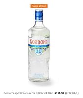 Promotions Gordon`s apéritif sans alcool 0,0 % vol - Gordon's - Valide de 24/04/2024 à 07/05/2024 chez Colruyt
