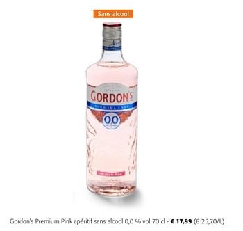 Promoties Gordon`s premium pink apéritif sans alcool 0,0 % vol - Gordon's - Geldig van 24/04/2024 tot 07/05/2024 bij Colruyt
