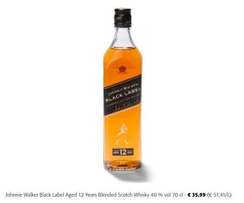 Promotions Johnnie walker black label aged 12 years blended scotch whisky - Johnnie Walker - Valide de 24/04/2024 à 07/05/2024 chez Colruyt