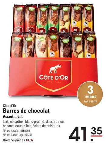 Promoties Barres de chocolat assortiment - Cote D'Or - Geldig van 25/04/2024 tot 13/05/2024 bij Sligro