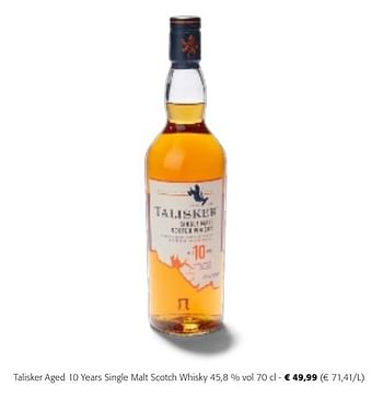 Promoties Talisker aged 10 years single malt scotch whisky - Talisker - Geldig van 24/04/2024 tot 07/05/2024 bij Colruyt