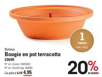 Promoties Bougie en pot terracotta - Bolsius - Geldig van 25/04/2024 tot 13/05/2024 bij Sligro
