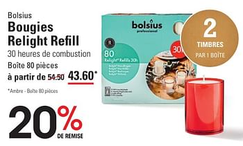 Promotions Bougies relight refill - Bolsius - Valide de 25/04/2024 à 13/05/2024 chez Sligro