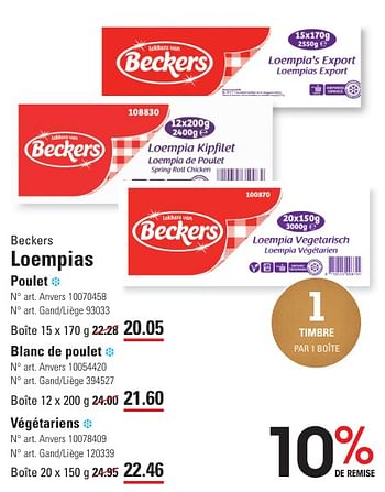 Promoties Loempias poulet - Beckers - Geldig van 25/04/2024 tot 13/05/2024 bij Sligro