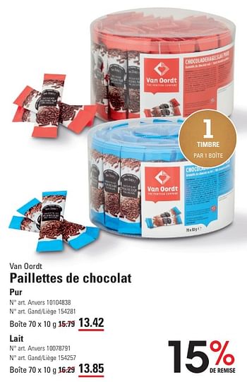 Promotions Paillettes de chocolat pur - Van Oordt's - Valide de 25/04/2024 à 13/05/2024 chez Sligro