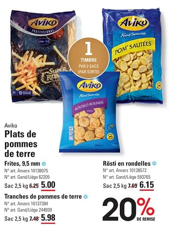 Promoties Plats de pommes de terre frites - Aviko - Geldig van 25/04/2024 tot 13/05/2024 bij Sligro