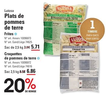 Promoties Plats de pommes de terre frites - Lutosa - Geldig van 25/04/2024 tot 13/05/2024 bij Sligro