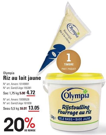 Promotions Riz au lait jaune - Olympia - Valide de 25/04/2024 à 13/05/2024 chez Sligro