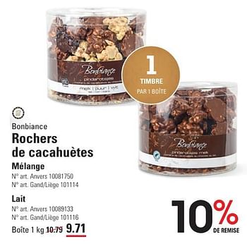 Promoties Rochers de cacahuètes mélange - Bonbiance - Geldig van 25/04/2024 tot 13/05/2024 bij Sligro