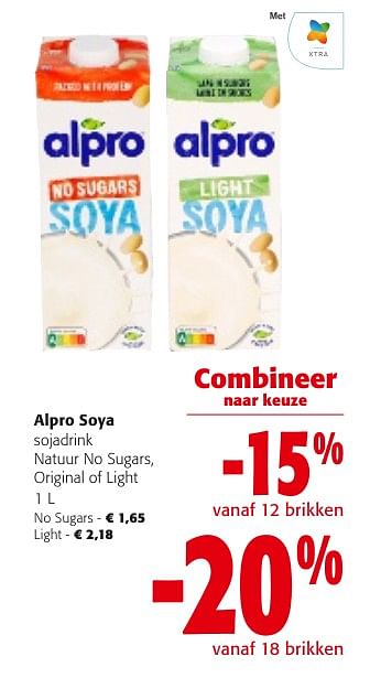 Promotions Alpro soya sojadrink natuur no sugars, original of light - Alpro - Valide de 24/04/2024 à 07/05/2024 chez Colruyt
