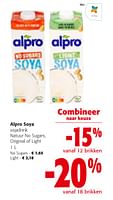 Promoties Alpro soya sojadrink natuur no sugars, original of light - Alpro - Geldig van 24/04/2024 tot 07/05/2024 bij Colruyt