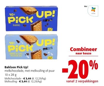 Promotions Bahlsen pick up! melkchocolade, met melkvulling of puur - Bahlsen - Valide de 24/04/2024 à 07/05/2024 chez Colruyt