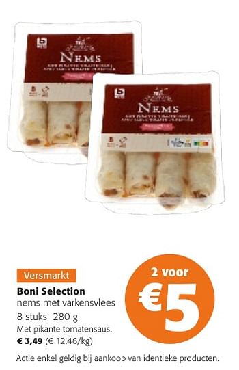Promoties Boni selection nems met varkensvlees - Boni - Geldig van 24/04/2024 tot 07/05/2024 bij Colruyt
