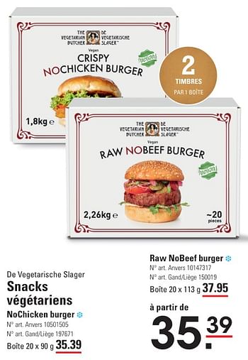 Promotions Snacks végétariens nochicken burger - Le boucher végétarien - Valide de 25/04/2024 à 13/05/2024 chez Sligro